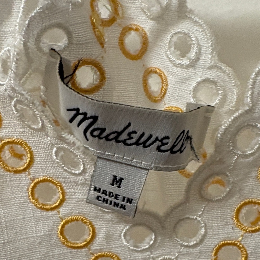 Madewell Cream and Gold Cotton Embroidered Blouse M
